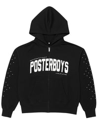 Black hoodie with 'POSTERBOYS' text on a white background